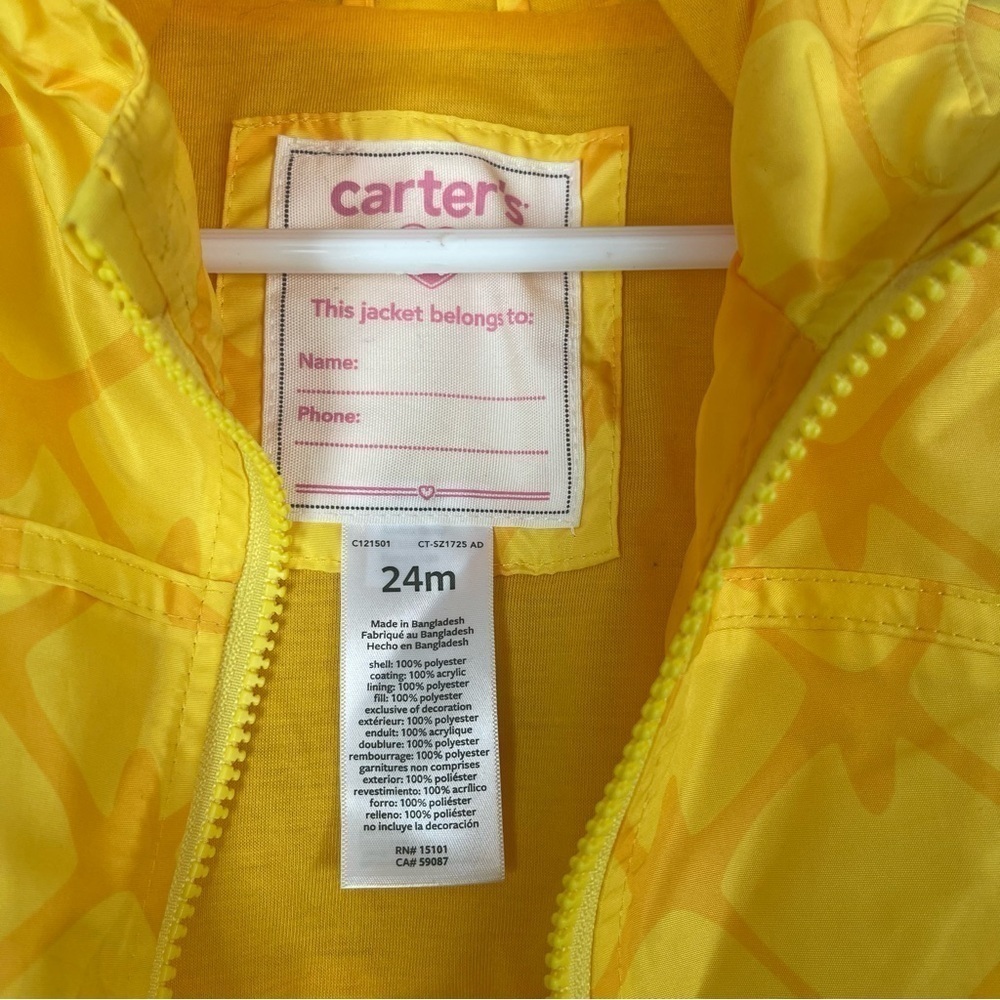 Carter’s Unisex Pineapple Rain Coat Jacket 24Months Outdoor Fall Waterproof - Picture 4 of 6